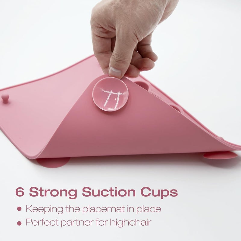 CHCC 2 Pack Baby Silicone Mat with Suction Base and 4 Stretchable Straps, 6 Strong Suction Cups, Baby Placemats, Activity Mat for Infants to Toddlers, Keeps Babies Essentials Off The Floor Purple Pink - Image 5